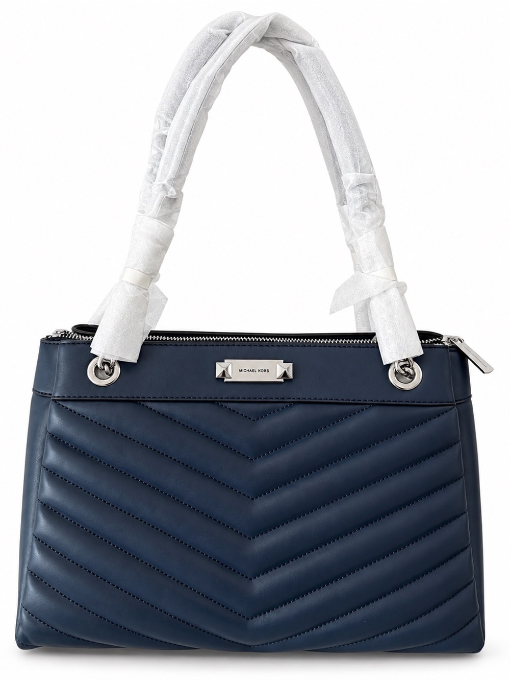Michael Kors Navy Quilted Chevron Leather Shoulder Bag